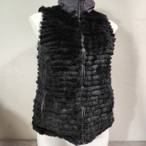 Athabasca Black Black Vest‎ S Reversible Rabbit Fur Full Zip Down Feather Soft